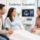 Embriyo transferi öncesi yatakta dinlenen kadın, eşi ve uzman ultrason cihazı önünde görüşüyor